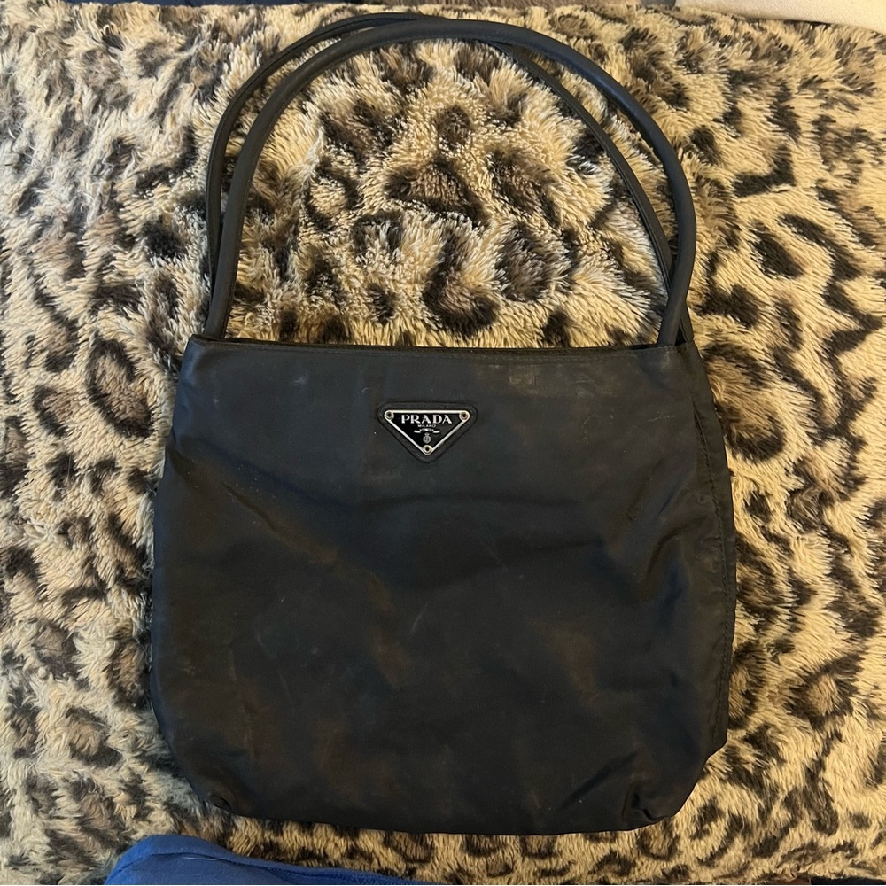 Authentic 90s Vintage Prada Tessuto City Black Nylon Shoulder Bag